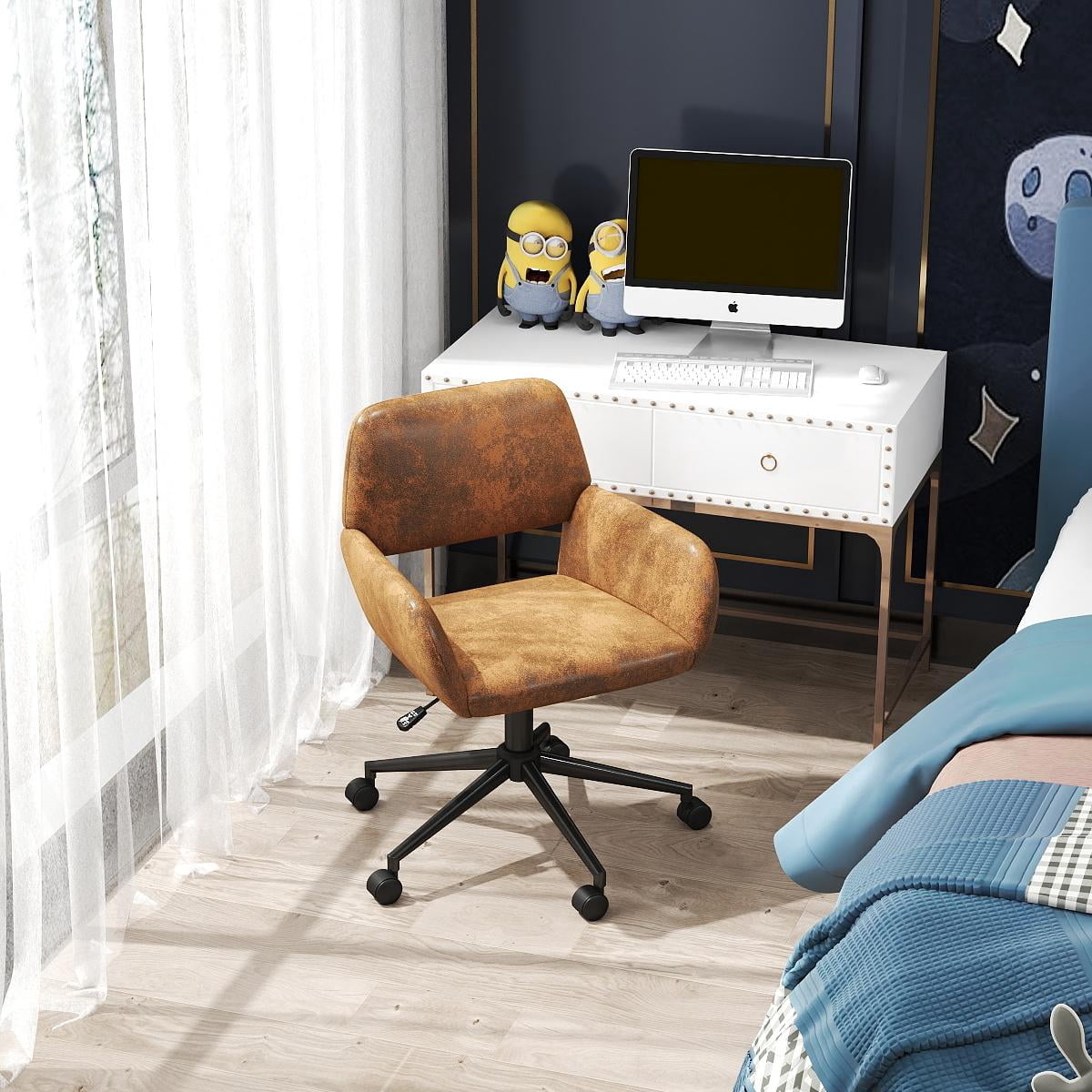 Chaise de bureau Homy Casa, réglable, avec revêtement en similicuir, dossier ergonomique, pivotante, marron