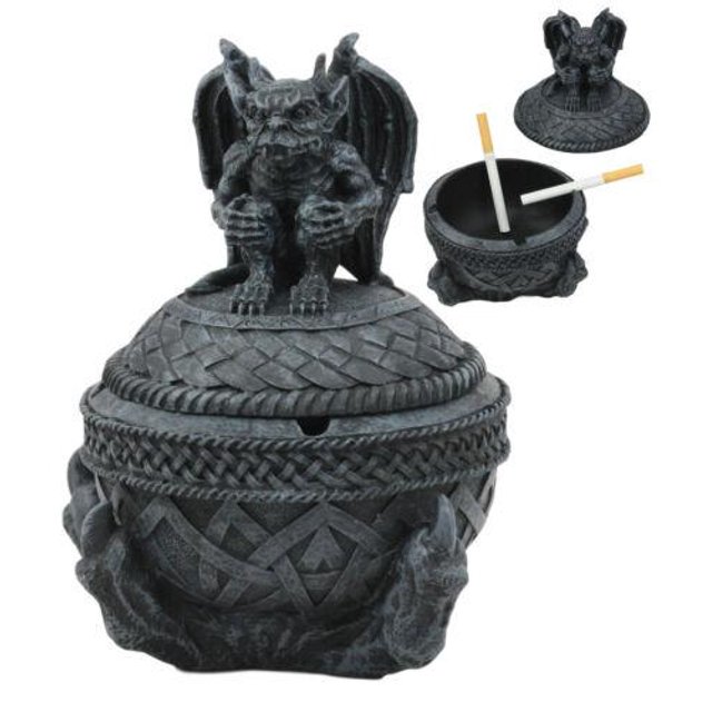 Medieval Dragon Claw Gripping Celtic Orb With Gothic Gargoyle Ashtray Statue