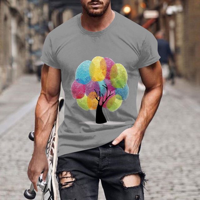 Qertyioot Hommes Imprimer Manches Courtes Col Rond T-shirt Casual Mode Manches Courtes Été Économies