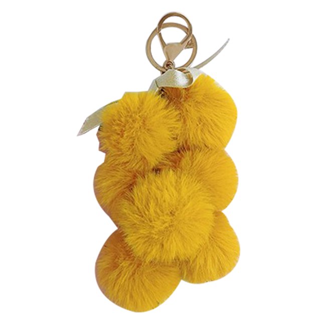 Faux Fur Ball Keychain Bowknot Grape Design Pom Pom Ball Charm Purse Pendant