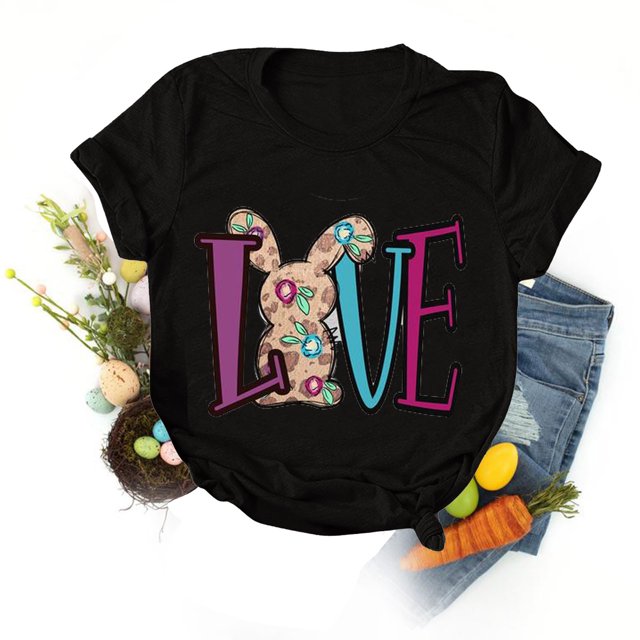 EGNMCR Easter T-shirt Imprimé Femmes T-Shirts Graphiques Femmes Chemises T-shirt Décontracté Ample à Col Rond Manches Courtes Blouse à Imprimé de Lettres T-shirt T-shirt pour Femmes