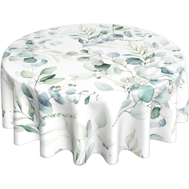Spring Leaf Floral Sage Green Tablecloth Round 60 Inch Ruitic Watercolor Table Cloth Waterproof Fabric Farmhouse Green Grey Leaves Tablecloths Decorative for Holiday Home Party