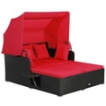 thumbnail image 2 of Costway Lit de Jour en Rotin pour Patio avec Auvent Rétractable, Tables d'Appoint, Coussins, Rouge, 2 of 10