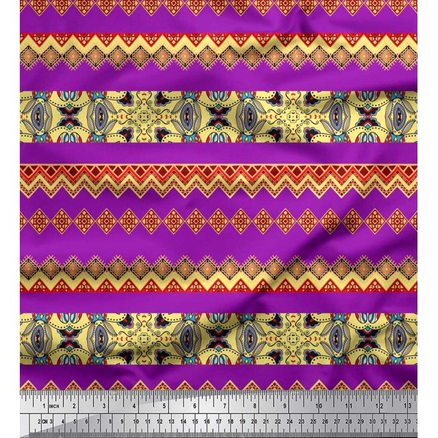 Soimoi Moss Georgette Fabric Damask & Aztec Southwestern Print Sewing Fabric Yard 42 Inch Wide