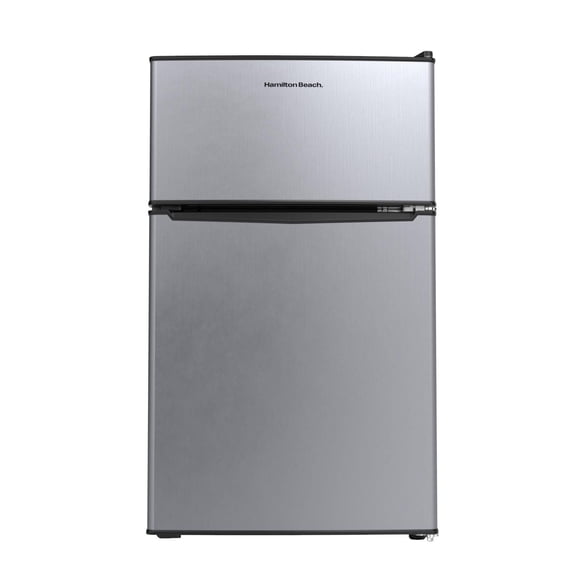 Hamilton Beach 3.1 Cu.Ft Mini Fridge with True Freezer, 2-Door Compact Refrigerator, Energy Star, Reversible Doors, Stainless Steel