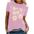 thumbnail image 1 of KIHOUT Nouveau Haut de Mode d'Été pour Femmes 2025, Haut Décontracté à Manches Courtes Col Rond Imprimé Fluide Rose L, 1 of 5