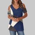 thumbnail image 1 of Soki Womens Tops Color Blocked Printed Short Sleeved V-Neck Off Shoulder Fashionable Summer Clothes, 1 of 6