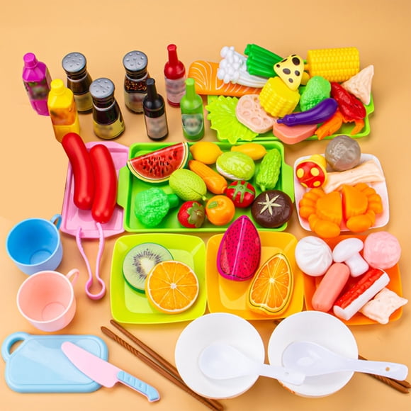 Dvkptbk 70PCS Pretend Play Food Toys Set for Kitchen, Storage Basket with Vegetable & Fruit Toys for Toddler, Kitchen Accessories Toys Birthday Christmas Gifts