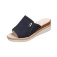 thumbnail image 1 of Sandales Compensées pour Femmes, Pantoufle à Plateforme, Talon Haut, Bout Ouvert, Toile, Sandales à Enfiler d'Été, Bleu Foncé, 1 of 9