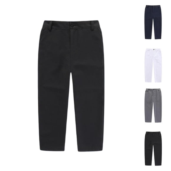 Boys Suit Pants Kids Dress Pants Flat Front Formal Straight Toddler Leg Pant Adjusted Waist School Uniform Black 13-14 years