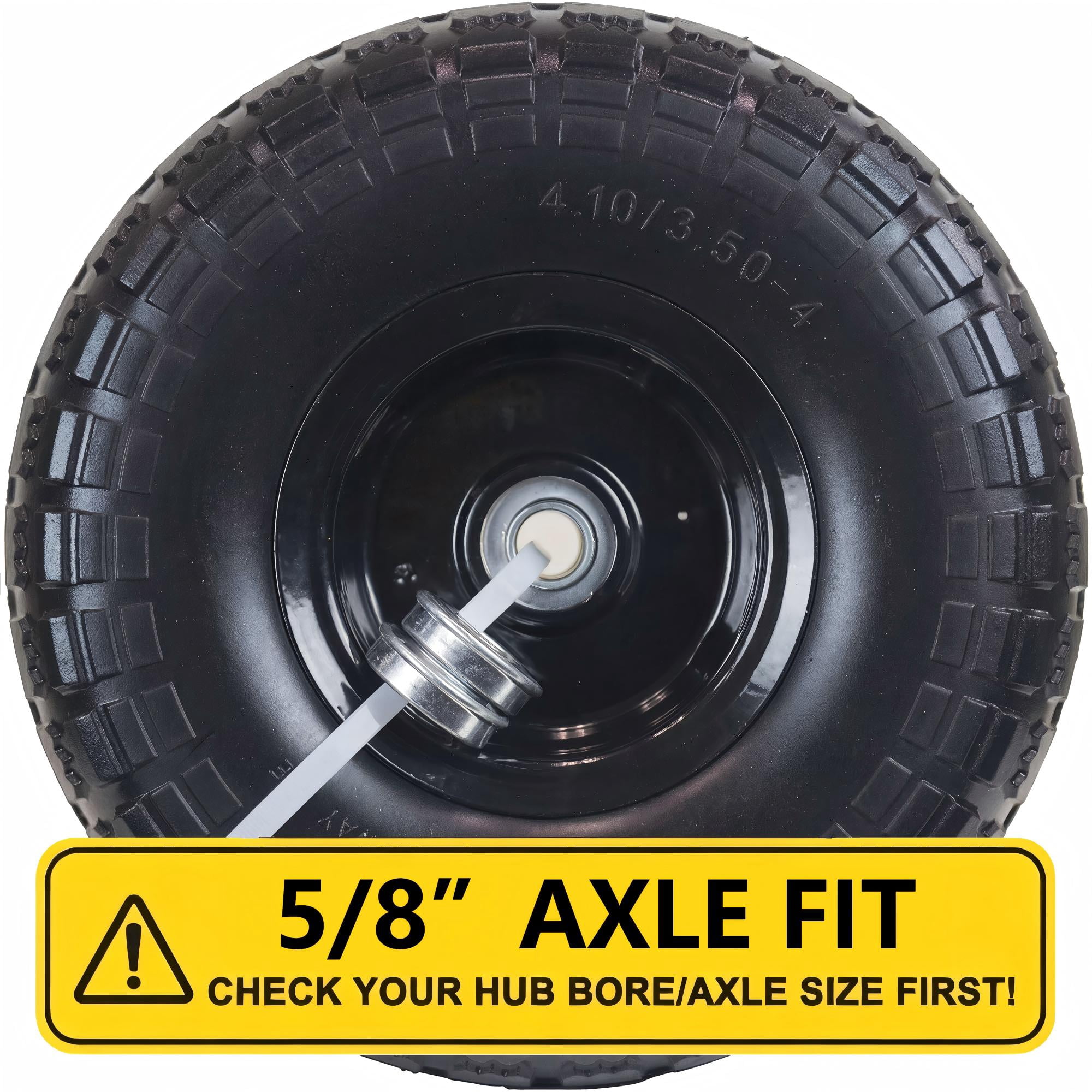 Hi-Run 10" Flat Free 4.10/3.50-4 Wheelbarrow Tire & Wheel Assembly with 5/8" Bushing Pre-Mounted