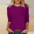 thumbnail image 1 of CHUANK T-Shirt Ajusté à Col Rond Mignon pour Femmes, Décontracté, Mi-Long, Manches 3/4, Blouse Extensible, Basique, Uni, Hauts, 1 of 5