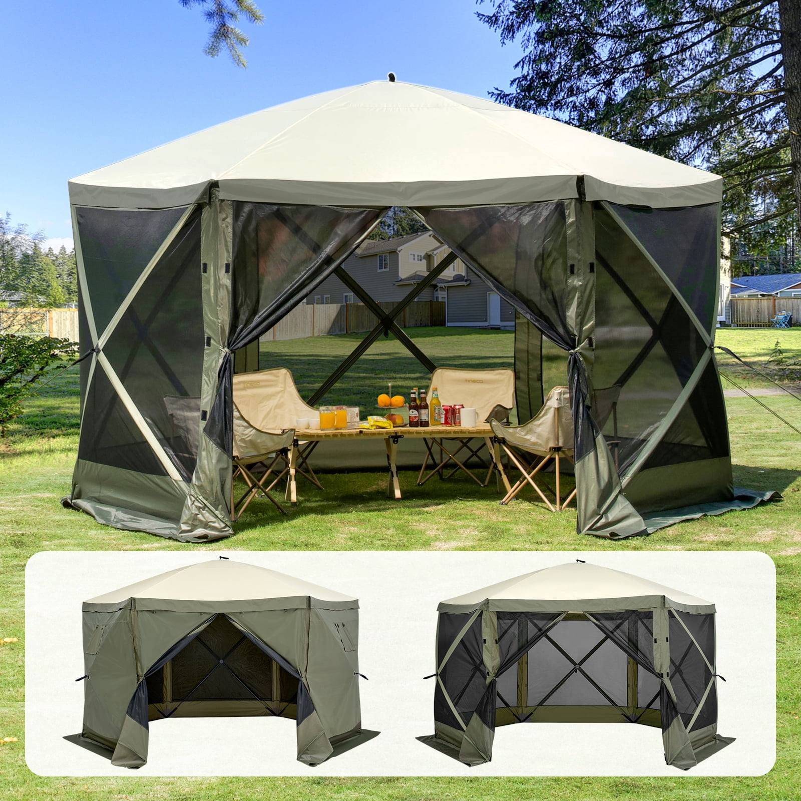 KFFKFF 12x12FT Pop Up Gazebo, Camping Gazebo Screen Tent, Pop Up