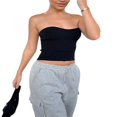 thumbnail image 2 of Women Ribbed Bandeau Tube Tops Solid Color Y2K Sleeveless Backless Off-Shoulder Crop Tops Streetwear White XL, 2 of 8