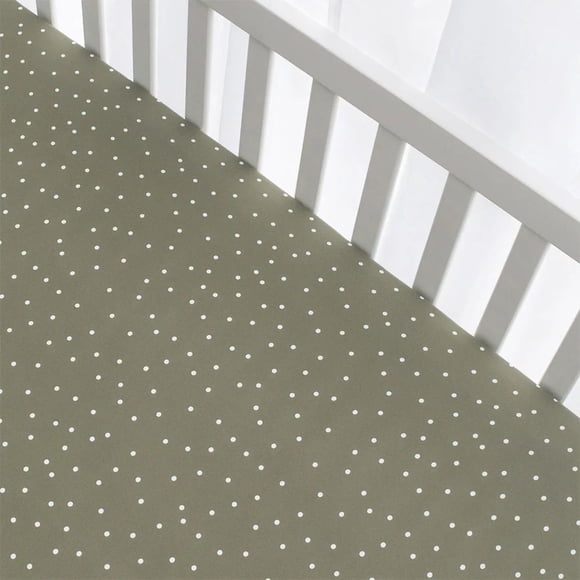 Living Textiles Cotton Jersey Fitted Crib Sheet - Olive Spots