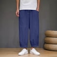 thumbnail image 4 of Enjoytime Men Pants Solid Color Elastic Waist Drawstring 7/8Th Trousers Lightweight Work Casual Pants with Pockets Navy XS, 4 of 4