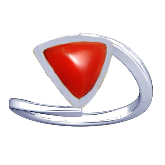Divya Shakti Bague en Argent pour Femmes avec Pierre Précieuse Corail Rouge Moonga Munga Triangulaire de 3,25-3,50 Carats