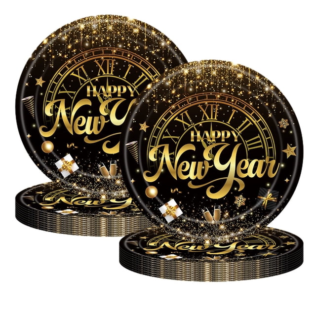 Fournitures de Fête du Réveillon 2025 Assiettes en Papier Jetables de 7 Pouces 20 Pcs Décorations de Fête du Nouvel An