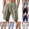 thumbnail image 1 of WAENQINLA Beach Linen Shorts for Men Casual Knee Length Button Lounge Short Summer Lightweight Elastic Waist Drawstring Shorts with Pockets Gray Shorts,Size S-3XL, 1 of 9