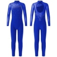 thumbnail image 1 of TiaoBug Girls Ice Skating Jumpsuit Rhinestone Mock Neck Competition Figure Skating Dancewear Royal Blue 10, 1 of 7