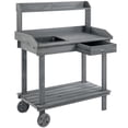 thumbnail image 1 of Outsunny 36' Wooden Potting Bench Gray Solid Wood Work Table with 2 Removable Wheels, 1 of 9
