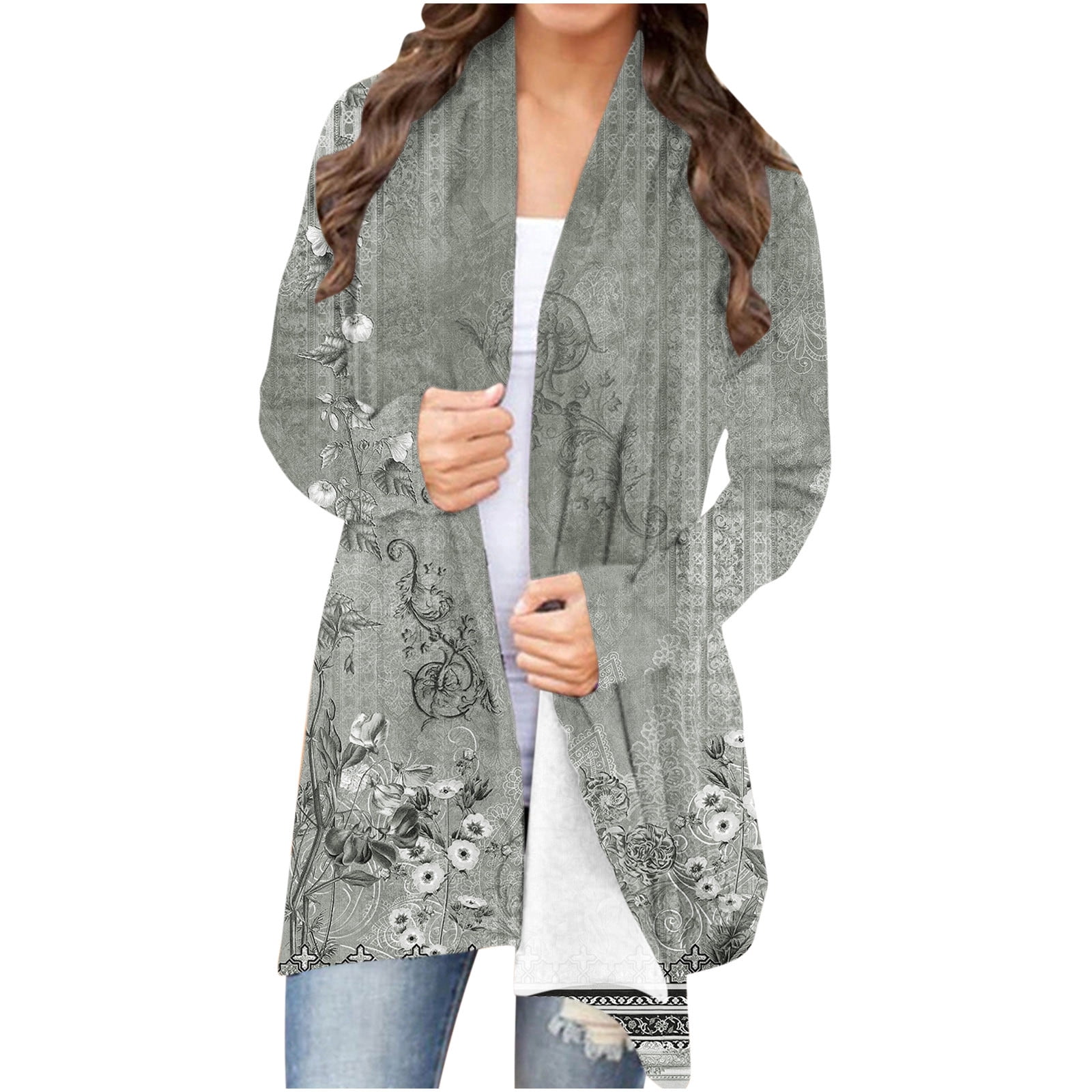 Cardigan Long pour Femme à Manches Longues, Mode Décontractée, Cardigan Imprimé, Haut, Chemisier, Manteau Cardigan en Liquidation