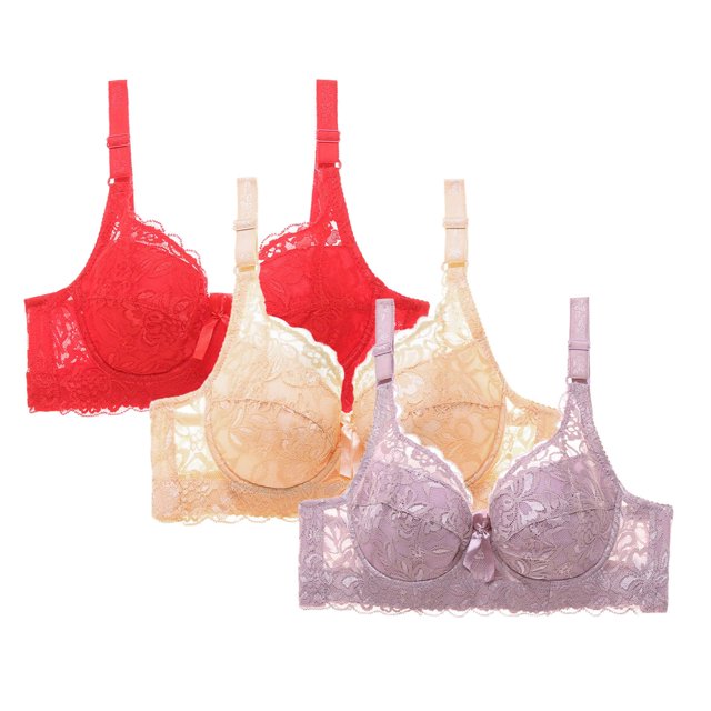 VEKDONE 2PC Women Leopard-Print Front Buckles Underwear No Steel Close Bra Red XL