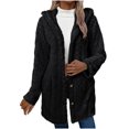 thumbnail image 1 of KIHOUT Womens Winter Long Sleeve Solid Fuzzy Fleece Open Front Button Hooded Cardigans Jacket Coats Outerwear, 1 of 9