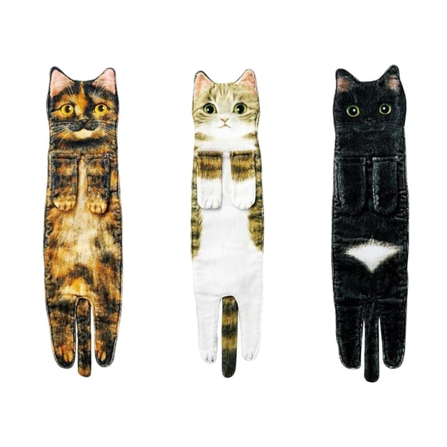 GUOOL 3 pieces Cat Funny Hand Towels Decorative Drying Towel Bathroom Drying Hands T