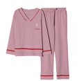 thumbnail image 1 of REDHOTYPE Nouveaux Pyjamas Simples en Coton Doux pour Femmes 2 Pcs Grande Taille 3TG Manches Longues Décontractées, 1 of 2