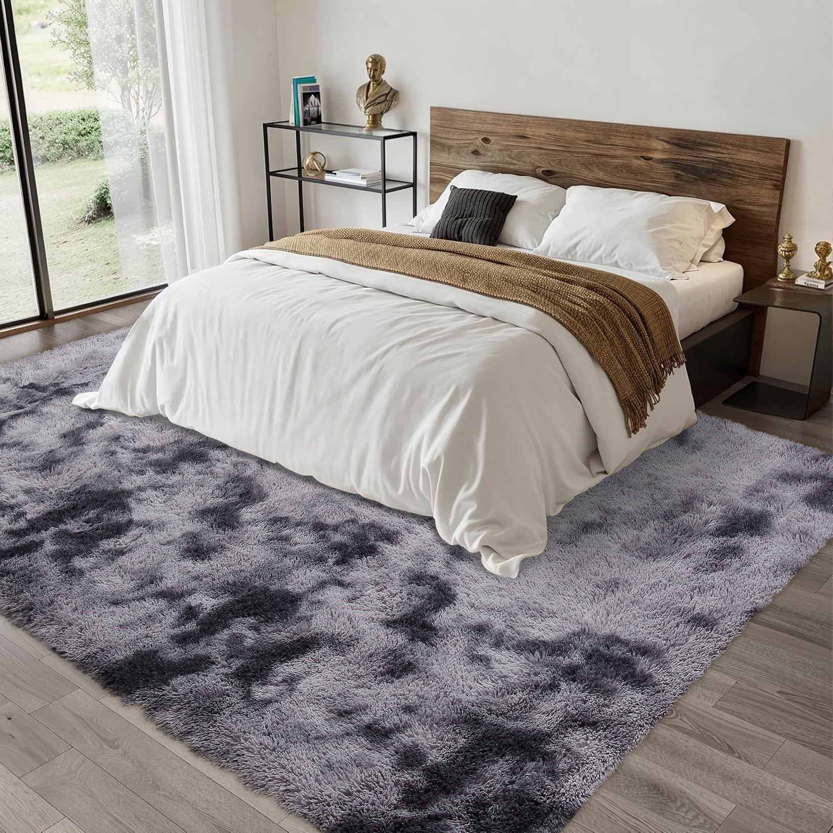 Hasoo 9' x 12' Large Area Rug High-Pile Plush Shag Rug Perfect for Living Rooms, Bedrooms, Dining Rooms, Dark Grey
