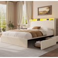 thumbnail image 1 of Bingirl Queen Bed Frame in Beige Boucle: Upholstered with Storage Headboard, Charging Station, LED Lights, 4 Storage Drawers, No Box Spring Needed, Noise-Free, 1 of 8