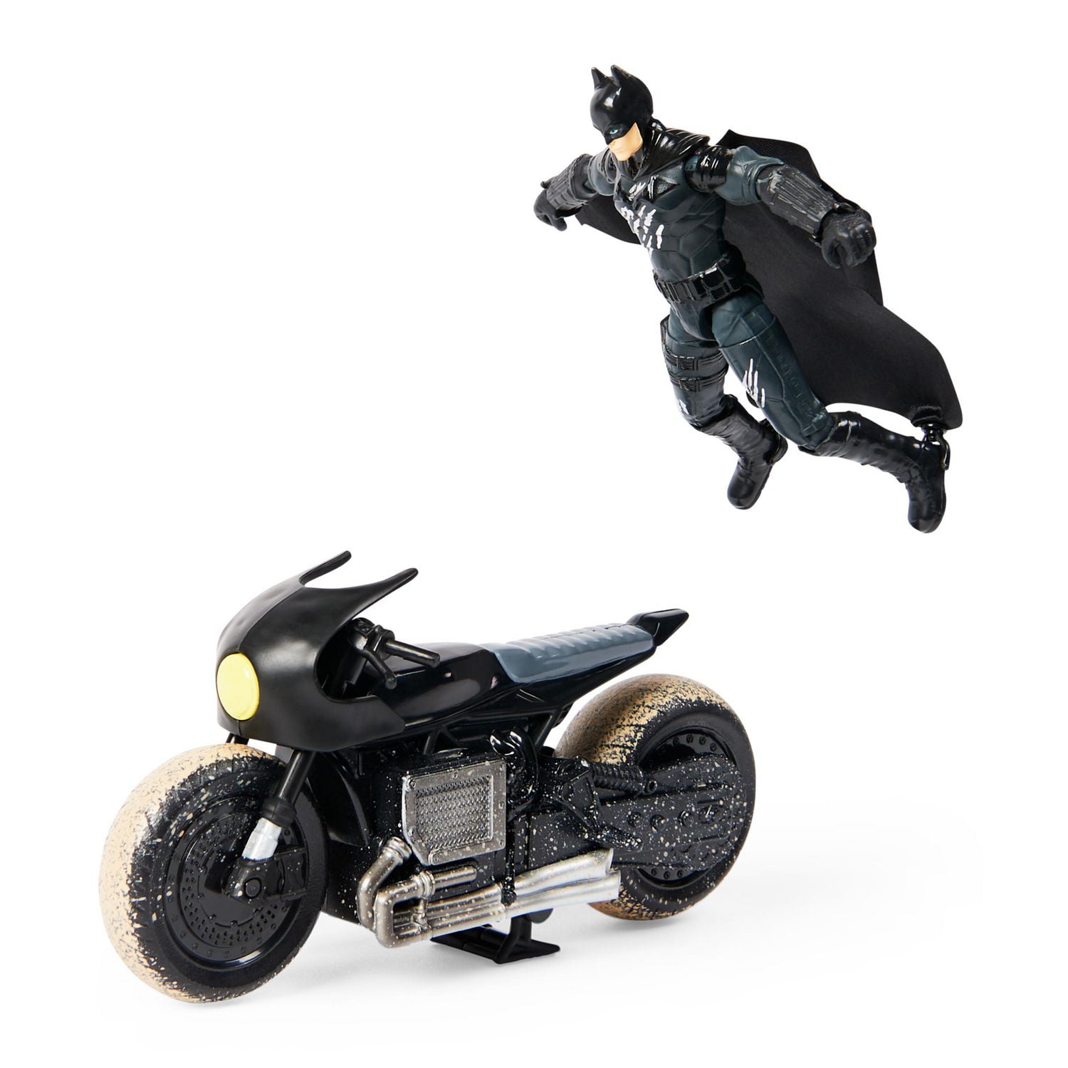 DC Comics, Coffret Batman Batcycle, Figurine Batman exclusive de 10 cm, Véhicule Batcycle, 3 accessoires, Pièce à collectionner du film Batman, Jouet pour garçons et filles à partir de 4 ans