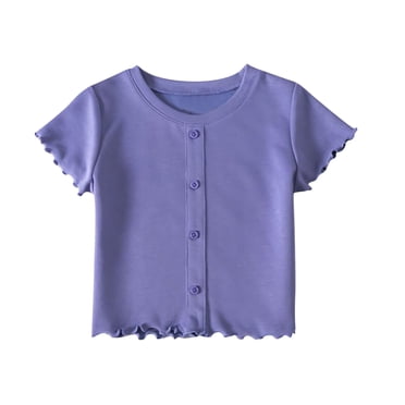 Kaemgyyd T-Shirts pour Fillette 2-10 Ans, T-Shirts pour Enfants à Volants, Manches Courtes, Chemises Unies, Doux, Décontracté, Boutonné, Col Ras du Cou, Hauts d'Été