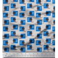 thumbnail image 1 of Soimoi Blue Rayon Fabric Monitor & Bossy Girl Print Fabric by the Yard 56 Inch Wide, 1 of 3