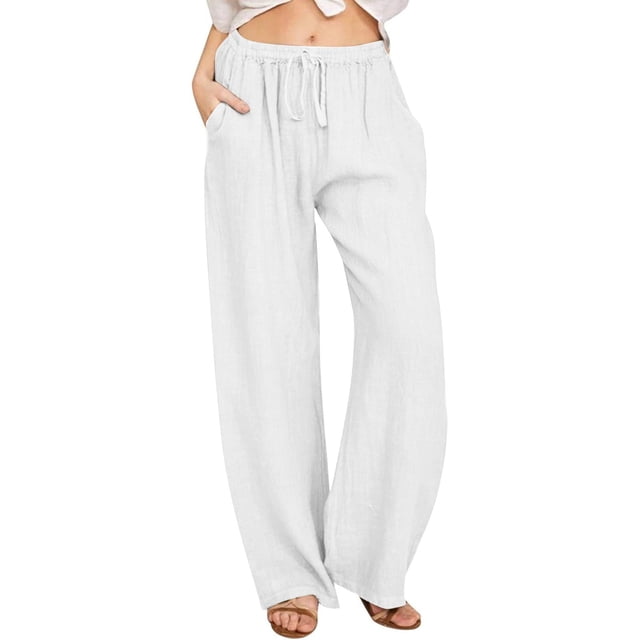 Timegard Wide Leg Pants for Women Elastic Waisted Drawstring Lightweight Casual Loose Pants with Pockets