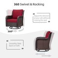 thumbnail image 4 of 3 Piece Swivel Rocking Patio Chair Set with 4 Inch Thick Cushions, All Weather Wicker Glider Chairs and Coffee Table, 360 Degree Rotation Outdoor Furniture for Porch Balcony Deck, Blue Apricot Red, 4 of 8