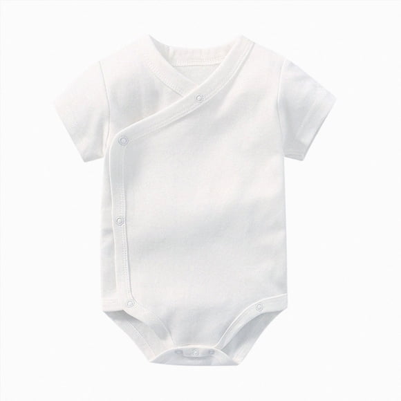 COMVALUE Unisex Baby Organic Cotton Short Sleeve Kimono Bodysuit Snap Wrap Onesie & (White, Newborns)