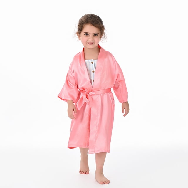 LYMAYTER Kids Girls Robe Bathrobe Peach Loose Bathrobe Autumn Solid Color Bathrobe for Toddler 3-11Y