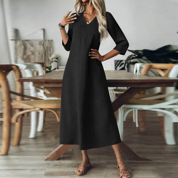 Long Black Linen Dress Black Beach Dresses For Women Black Linen Dress Outfit Summer
