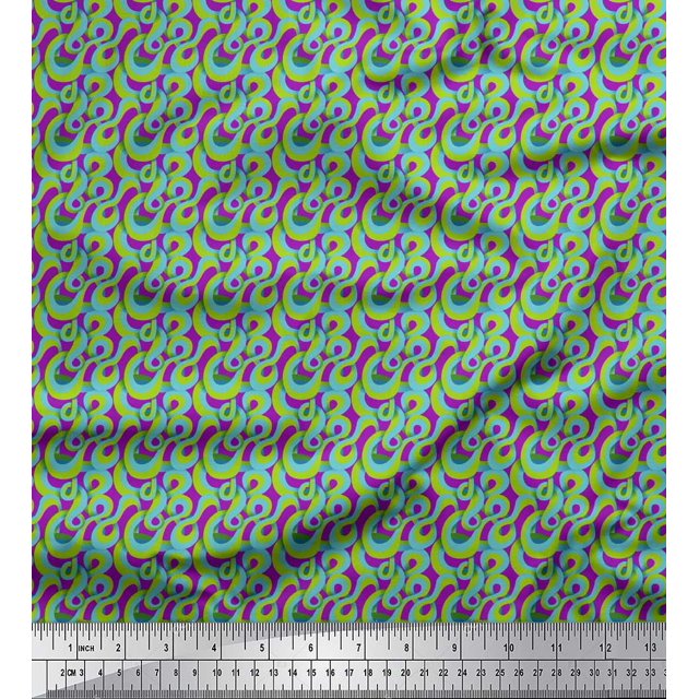 Soimoi Purple Rayon Fabric Spiral & Geometric Decor Fabric Printed Yard 56 Inch Wide