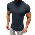 thumbnail image 1 of Birdeem Hommes Décontracté Printemps Été Uni Col Montant pour Amincissant Manches Courtes Col Roulé Hauts Blouse Chemises, 1 of 7