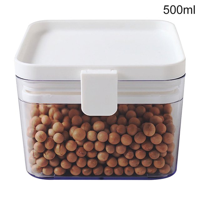 Clear Plastic Sealed Food Tank Moisture-proof Fresh-keeping Storage Box Snack Cereal Jar Container, White, S