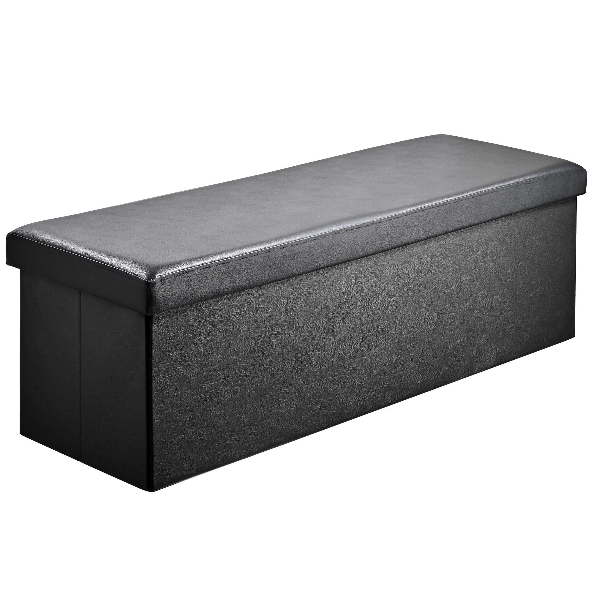 Banc Ottoman de Rangement Pliable de 45 Pouces, Banc de Rangement en Similicuir, Coffre de Rangement avec Siège Rembourré Repose-Pieds Tabouret