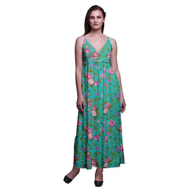 Bimba Robe Bohème de Plage Longue Sans Manches à Bretelles Imprimée Florale pour Femme - XX-Grand