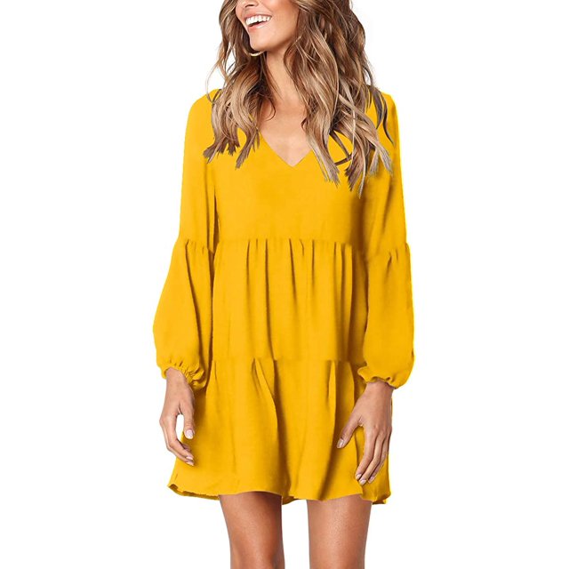 Robe Tunique d'Été pour Femme à Col en V, Décontractée, Ample et Fluide, Coupe Évasée