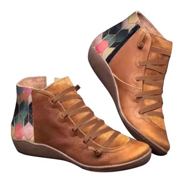 Bottes Courtes pour Femmes Style Vintage Mode Fermeture Éclair Chaussures Plates Bottines Courtes