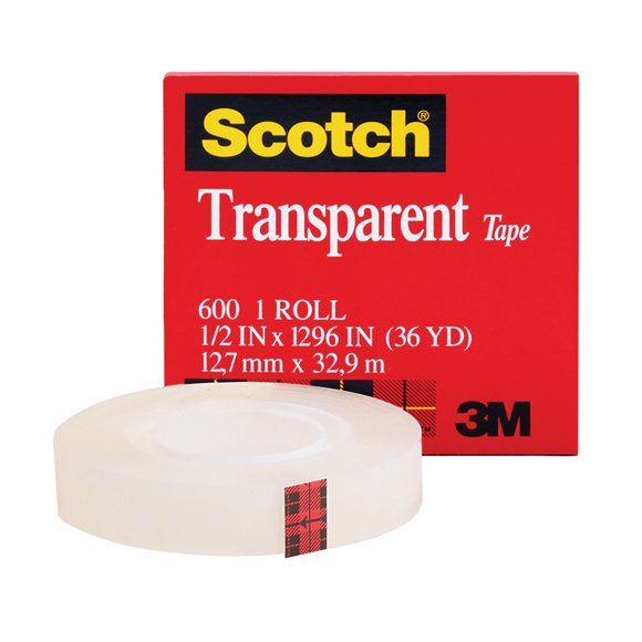 3M 600121296 Transparent Glossy Tape 1/2 x 36 Yards 1 in.Core Clear Six per Box