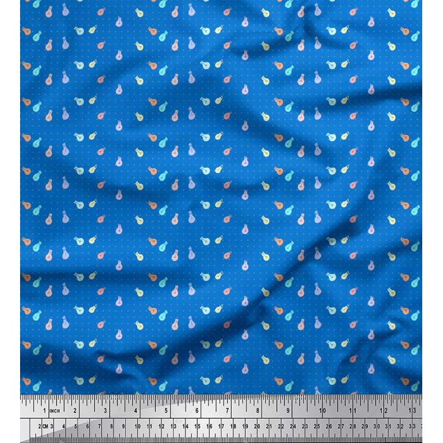Soimoi Blue Silk Fabric Dot & Bulb Home Decor Printed Fabric 1 Yard 42 Inch Wide