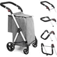 thumbnail image 1 of LEUYA ABC Chariot d'Épicerie, Chariot de Magasinage à 4 Roues, Chariot de Magasinage en Aluminium 46 L avec Sac Isotherme, Poignée Réglable, Chariot de Magasinage Pliant (Gris), 1 of 8
